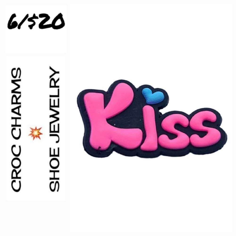6/$20 Kiss Heart Quote Rubber Charm Shoe Bogg Bag Jewelry Word Girlfriend